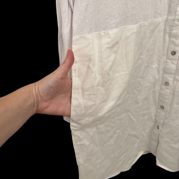 Tahari White Linen Blend Button Up Lightweight Tunic Swim Cover Up Size L NWT - Picture 4 of 9